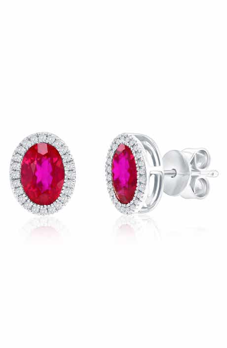 Lab Grown Sapphire & Diamond Halo Stud Earrings