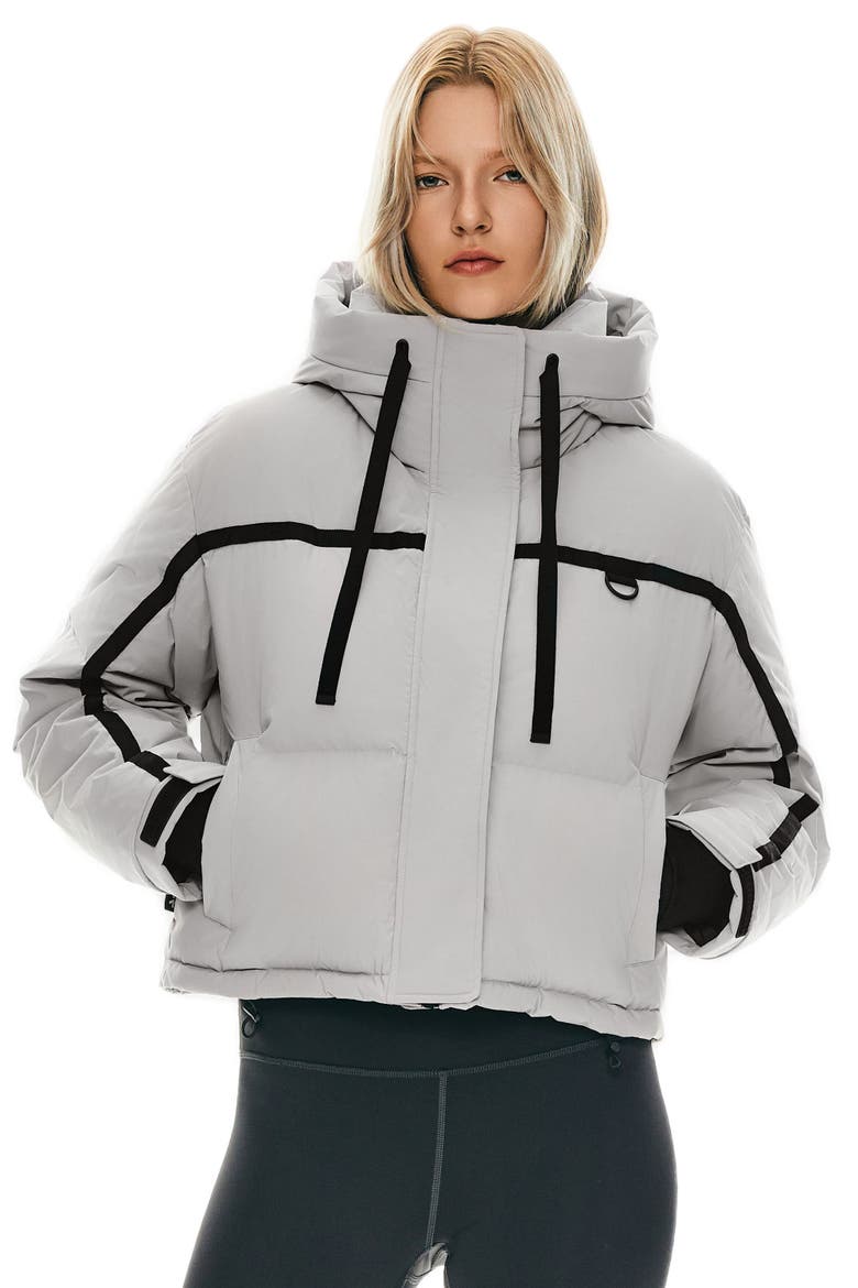 Winter Quilted Hooded Cropped Down Puffer Jacket, Alternate, color, Gray