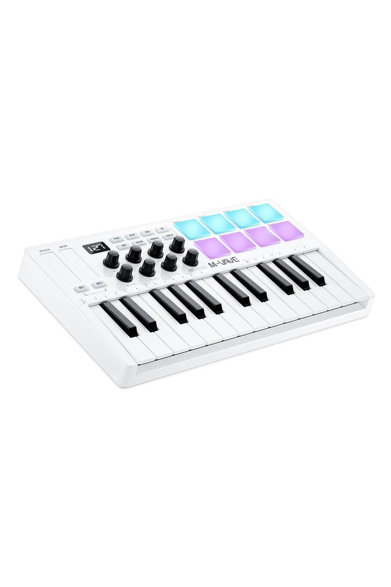 25-Key Bluetooth MIDI Keyboard with Pads, Main, color, White