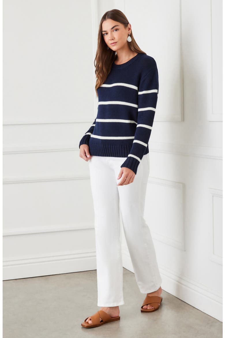 Stripe Crewneck Sweater, Alternate, color, NAVY