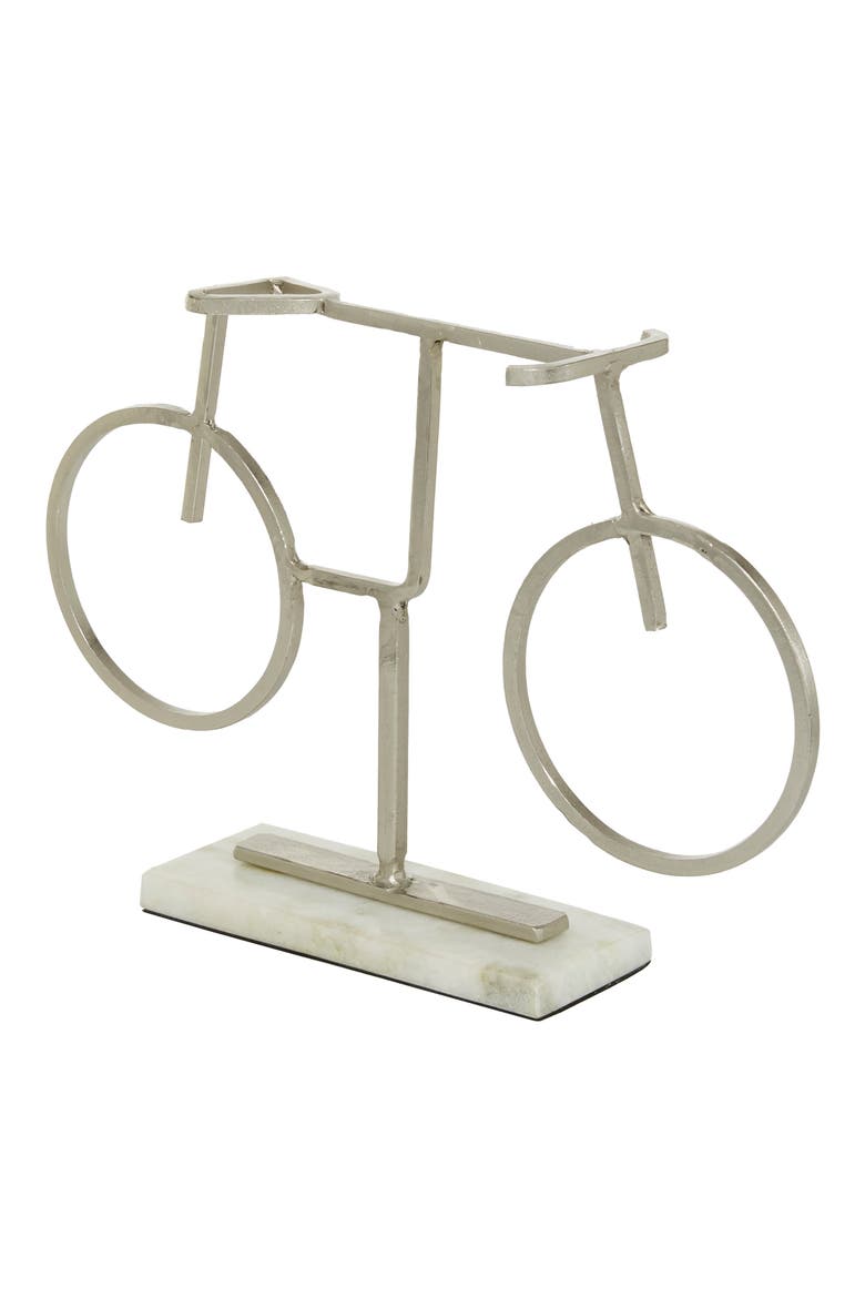 Silvertone Metal Bike Sculpture with Marble Base, Alternate, color, SILVER