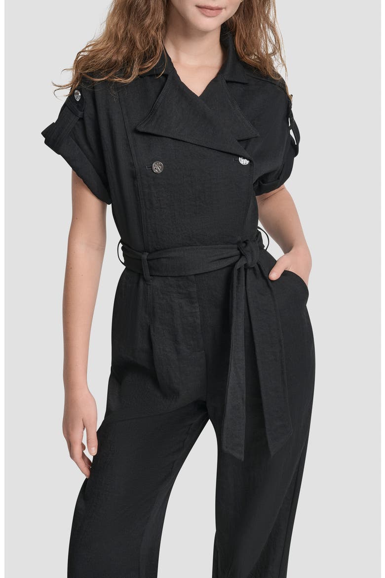 Twill Tie Waist Jumpsuit, Alternate, color, BLACK
