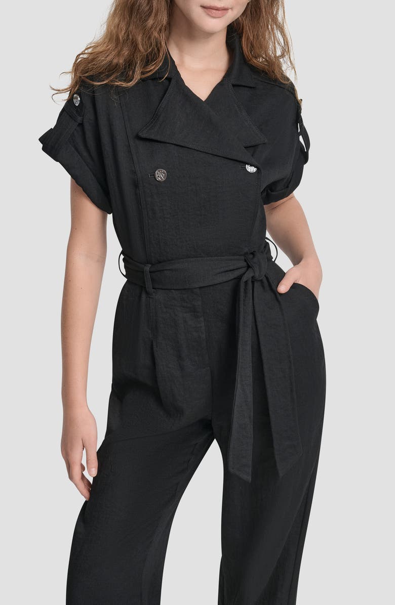 DKNY Twill Tie Waist Jumpsuit, Alternate, color, Black