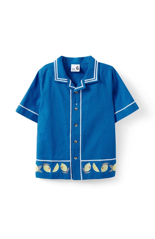 Cotton On Kids Kid's Cabana Short Sleeve Shirt In Harbor Blue Lemon Embroidery