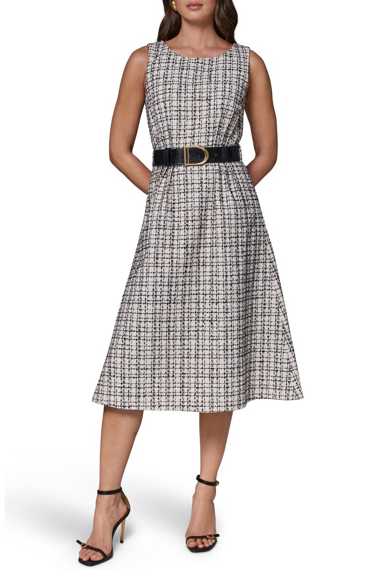 Sleeveless Tweed Midi Dress, Main, color, CRM/ BK/ GRE