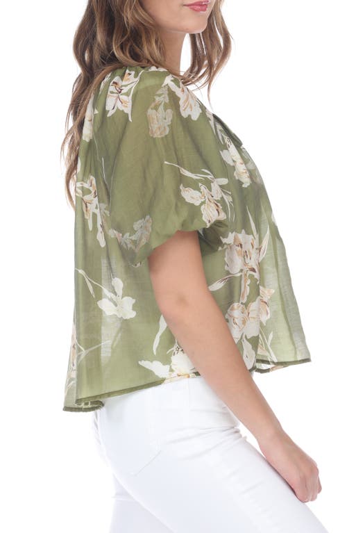 Rain And Rose Floral Puff Sleeve Top In Green