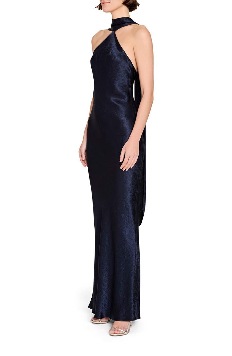 Amanda Uprichard Ashton Drape Satin Gown, Alternate, color, Navy