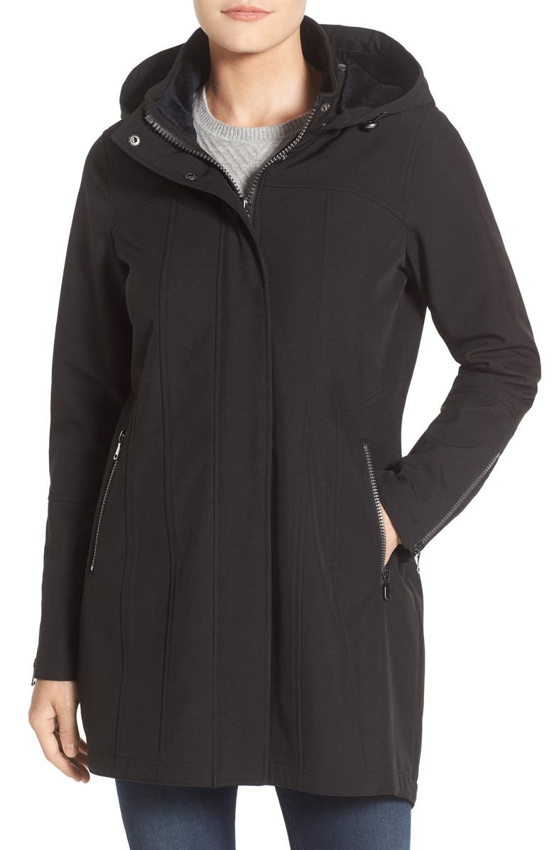 Kristen Blake Water Repellent Hooded Soft Shell Jacket, Main, color,