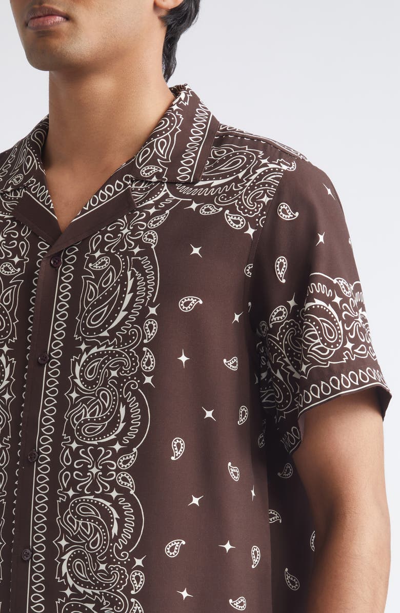 MIDNIGHT RODEO x La Porte Bandana Print Camp Shirt, Alternate, color, Brown Bandana Print