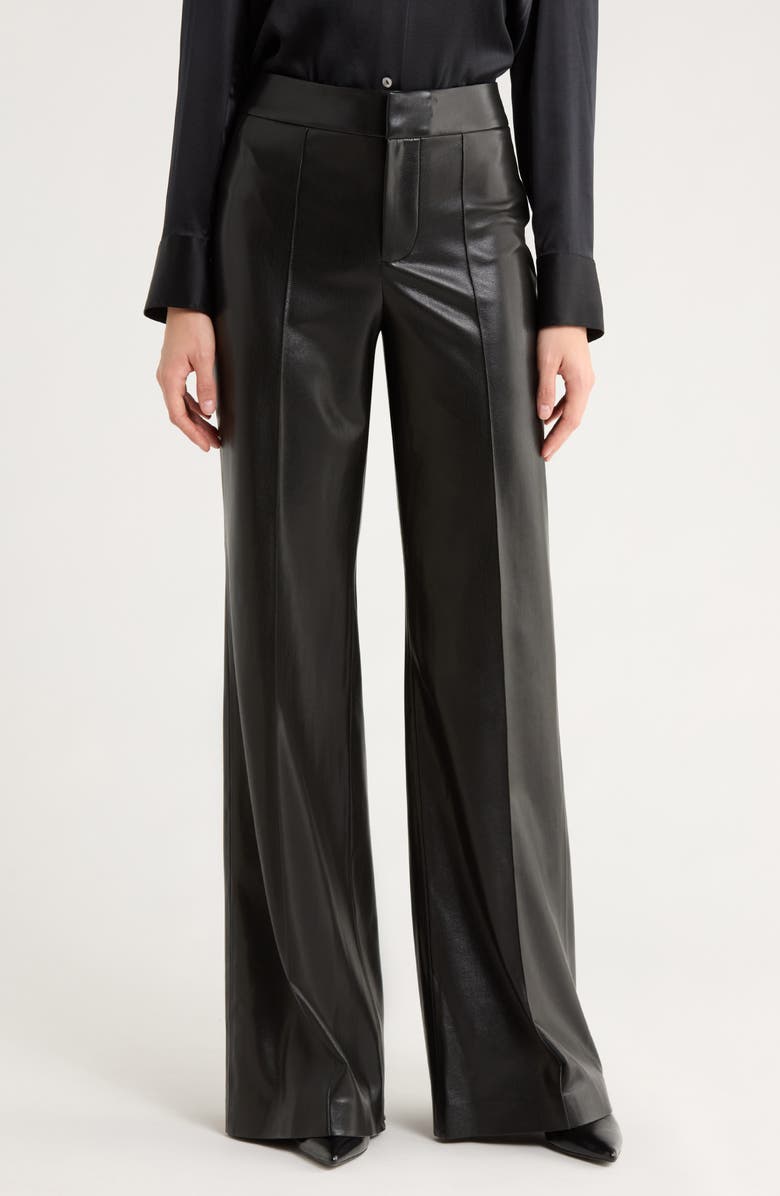 Alice + Olivia Dylan High Waist Flare Faux Leather Pants, Main, color, Black