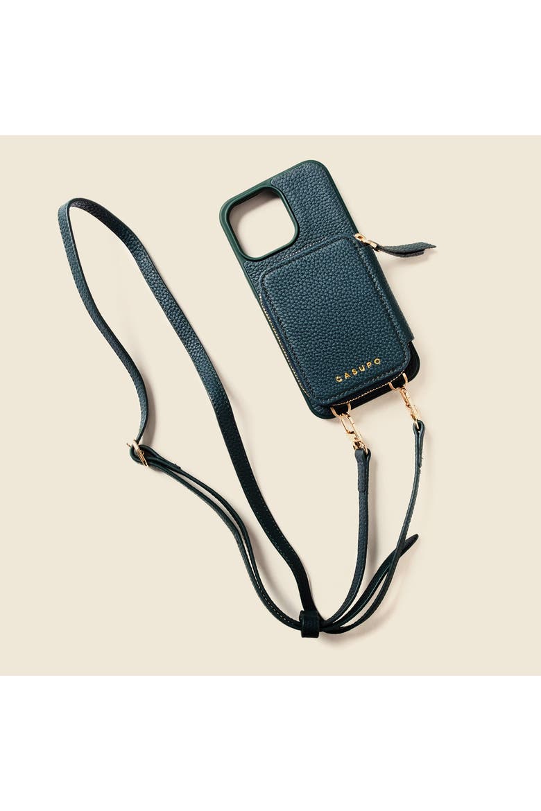 Leather iPhone Case with wallet and crossbody strap, Main, color, Forest Green