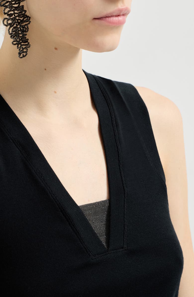 Brunello Cucinelli Ribbed jersey top, Alternate, color, Black