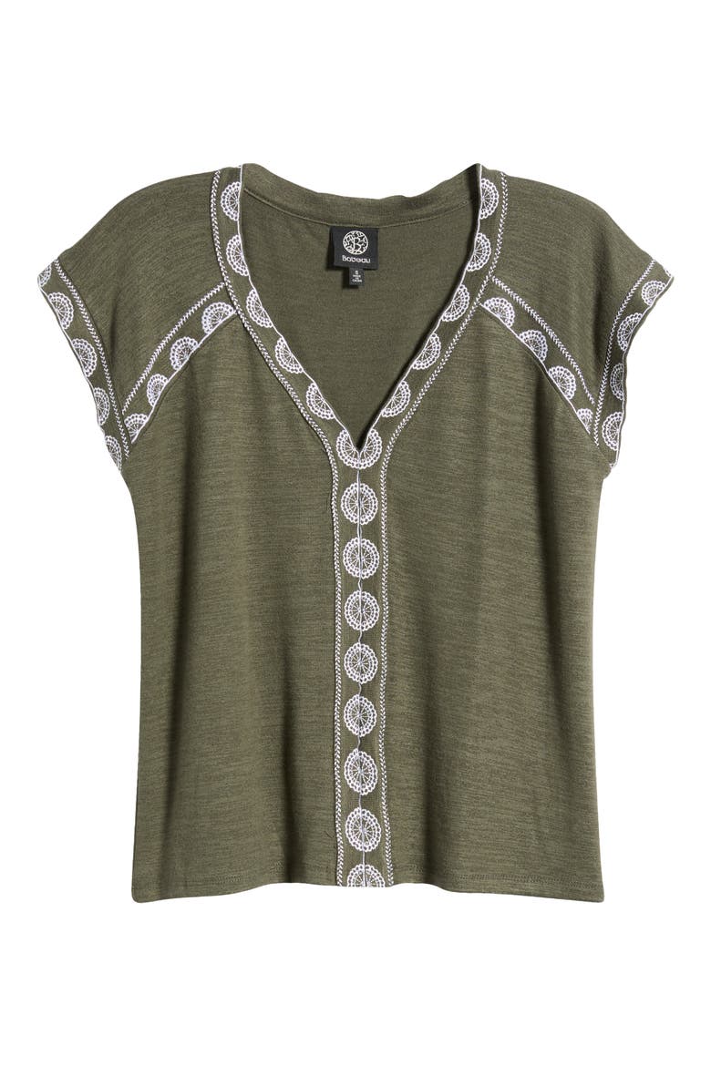 Embroidered Detail V-Neck Top, Alternate, color, GRAPE LEAF/ WHITE