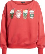 Vinyl Icons Holiday Drinks Boat Neck Sweatshirt