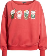 Vinyl Icons Holiday Drinks Boat Neck Sweatshirt