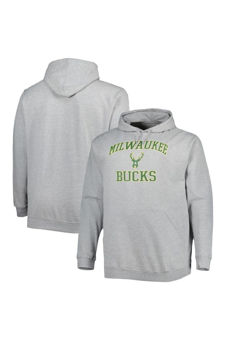 Men's Heathered Gray Milwaukee Bucks Big & Tall Heart & Soul Pullover Hoodie, Main, color, Heather Gray