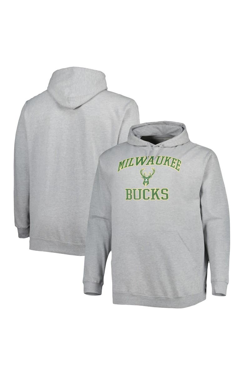PROFILE Men's Heathered Gray Milwaukee Bucks Big & Tall Heart & Soul Pullover Hoodie, Main, color, Heather Gray