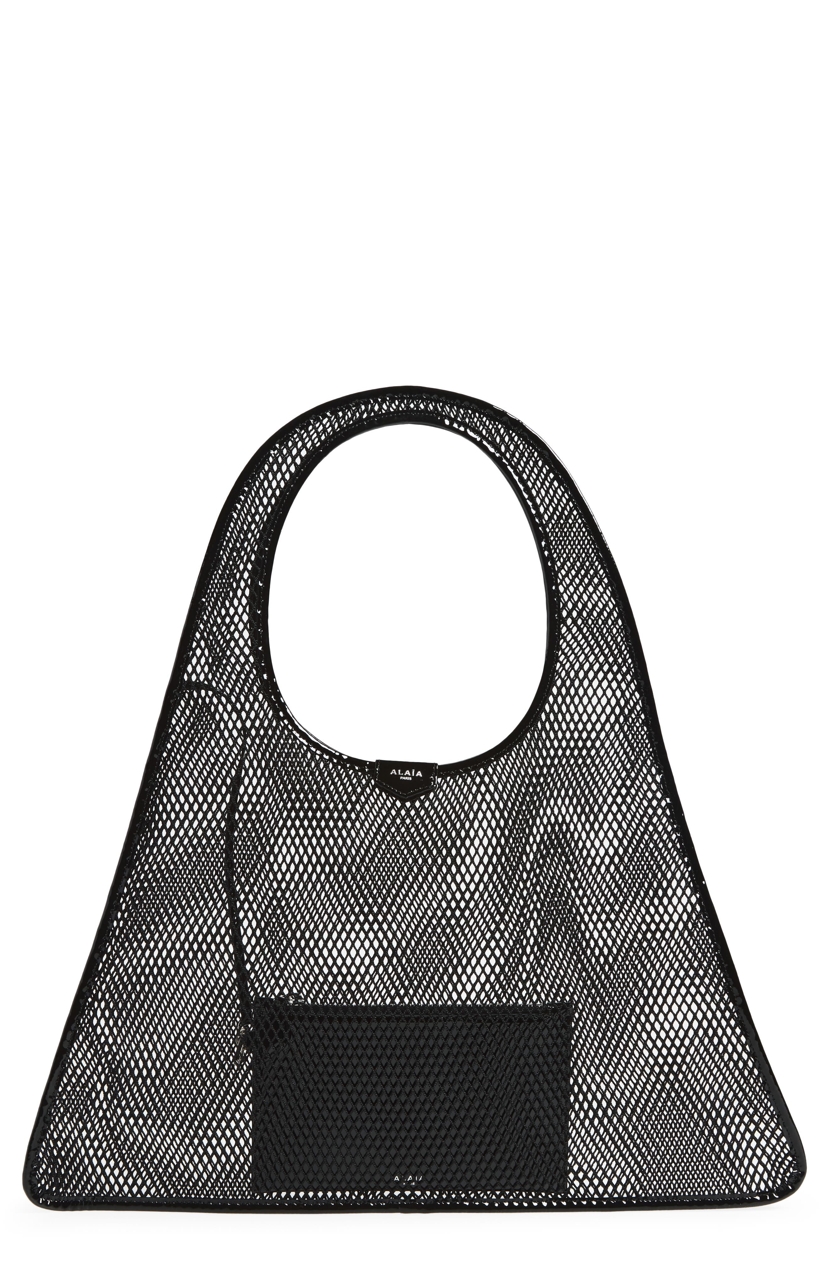 One-Piece Fishnet & Patent Leather Shoulder Bag, Main, color, NOIR 999