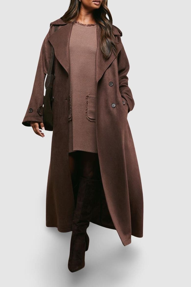Cuff Detail Belted Coat, Alternate, color, Chocolate