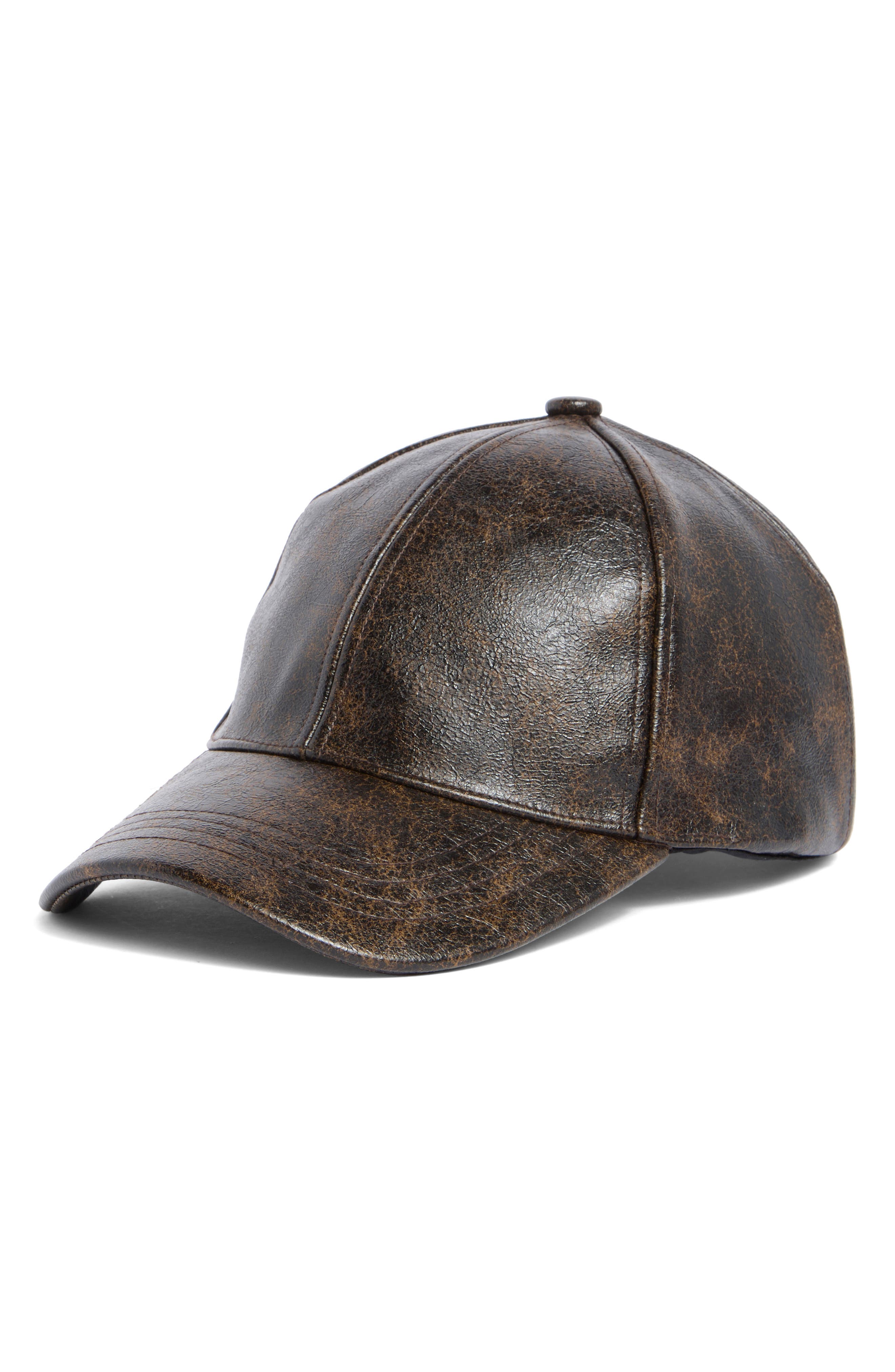 H-Anna Distressed Faux Leather Baseball Cap