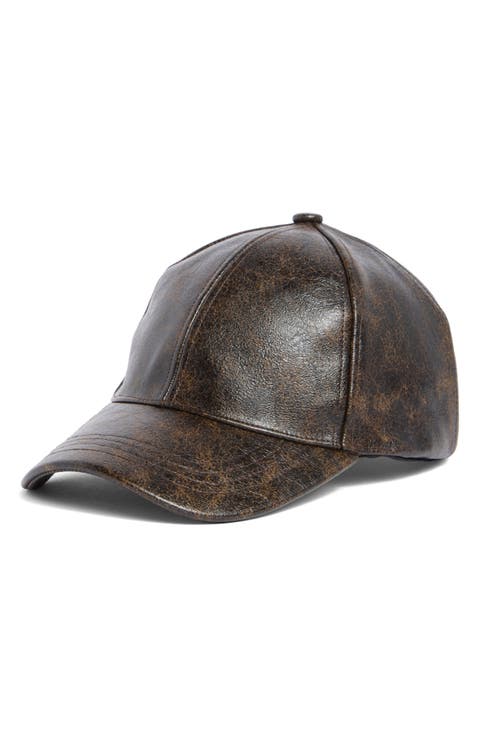 H-Anna Distressed Faux Leather Baseball Cap