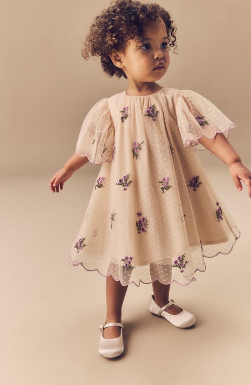 Next Kids' Dobby Mesh Party Dress In Neutral