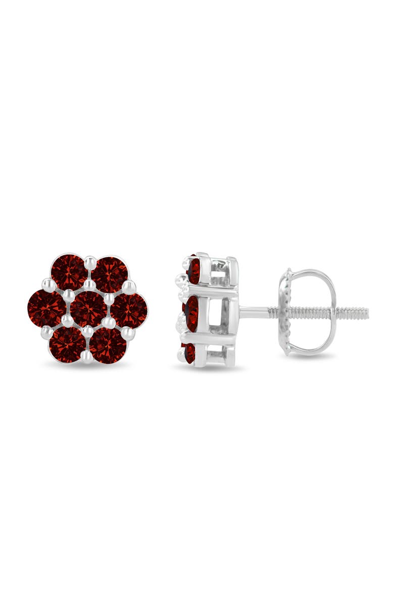 Haus of Brilliance 14K White Gold 1.0 Ct Red Diamond Prong 7 Stone Floral Stud Earrings, Alternate, color, White
