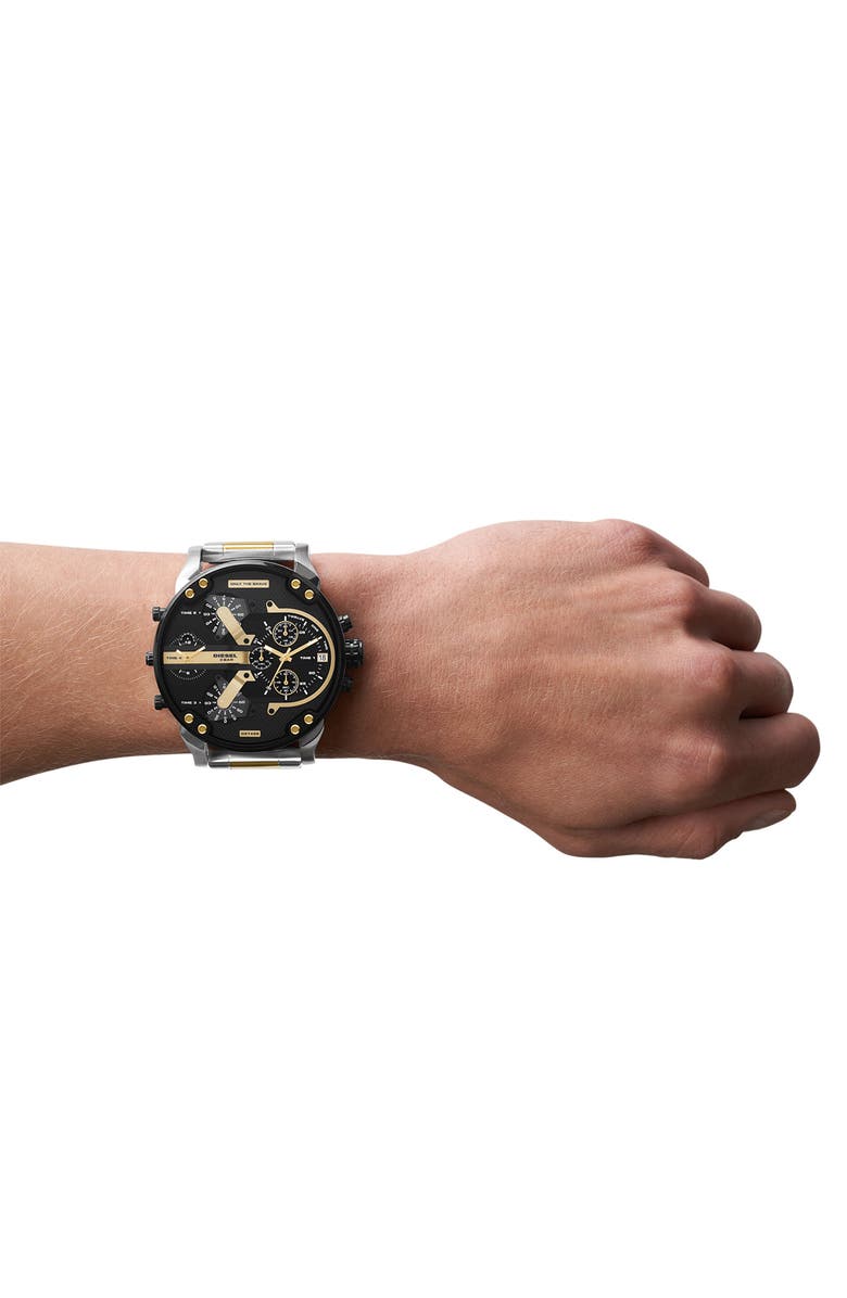 DIESEL<sup>®</sup> Mr. Daddy 2.0 Chronograph Two-Tone Bracelet Watch, 57mm, Alternate, color, Gold/Silver/Black