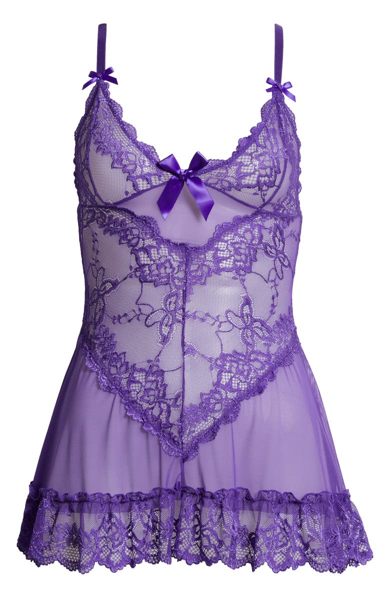 Oh La La Cheri Valentine Soft Cup Babydoll Chemise & G-String Thong, Alternate, color, Heliotrope
