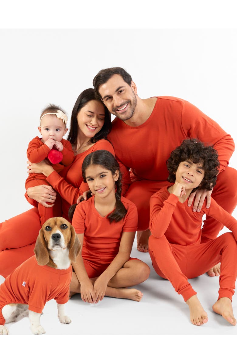 Leveret Kids Short Sleeve Cotton Solid Matching Family Pajamas, Alternate, color, Orange