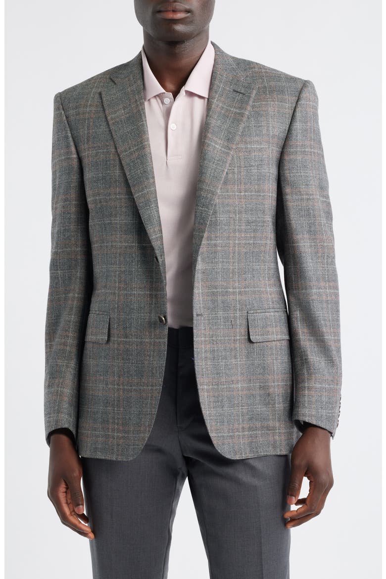 Siena Regular Fit Plaid Wool & Silk Blend Sport Coat, Main, color, GREY