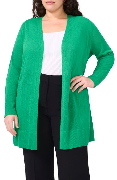 Side Slit Linen Blend Cardigan (Plus Size)