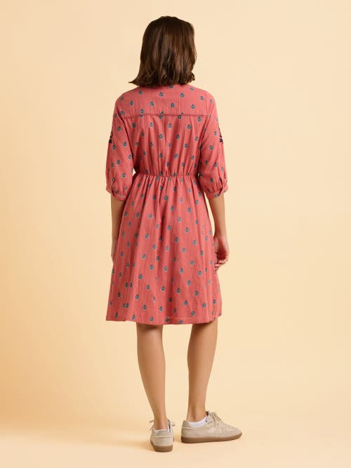 Brakeburn Rolling 3/4 Sleeve Round Neck Midi Dress In Brown
