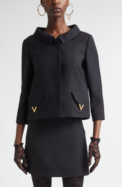 V-Detail Crepe Couture Jacket