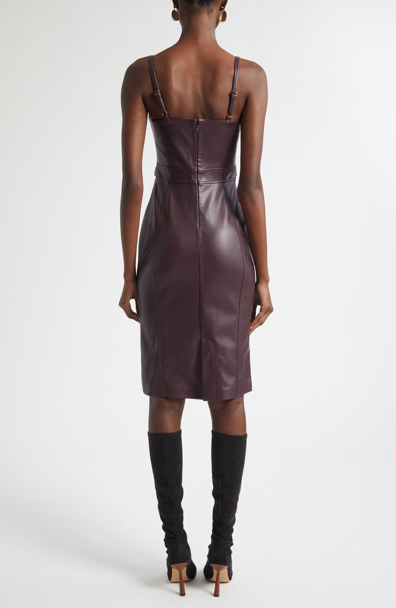 L'AGENCE Halia Belted Faux Leather Midi Dress, Alternate, color, Dark Malbec