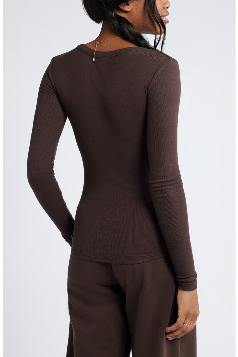 Ribbed Long Sleeve T-Shirt, Alternate, color, BROWN COFFEE