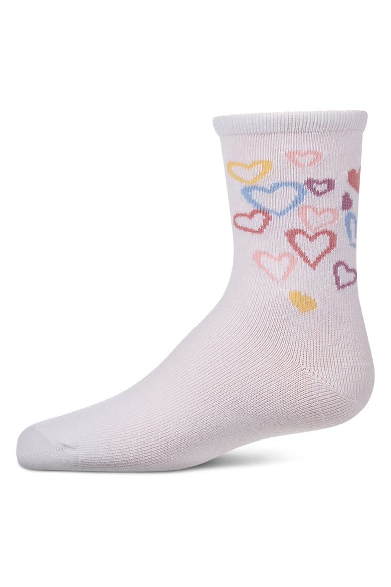 Overlapping Fun Hearts Novelty Crew Sock, Main, color, White