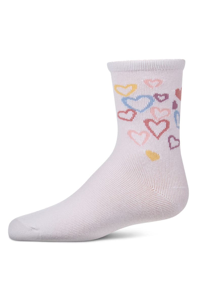 MeMoi Overlapping Fun Hearts Novelty Crew Sock, Main, color, White