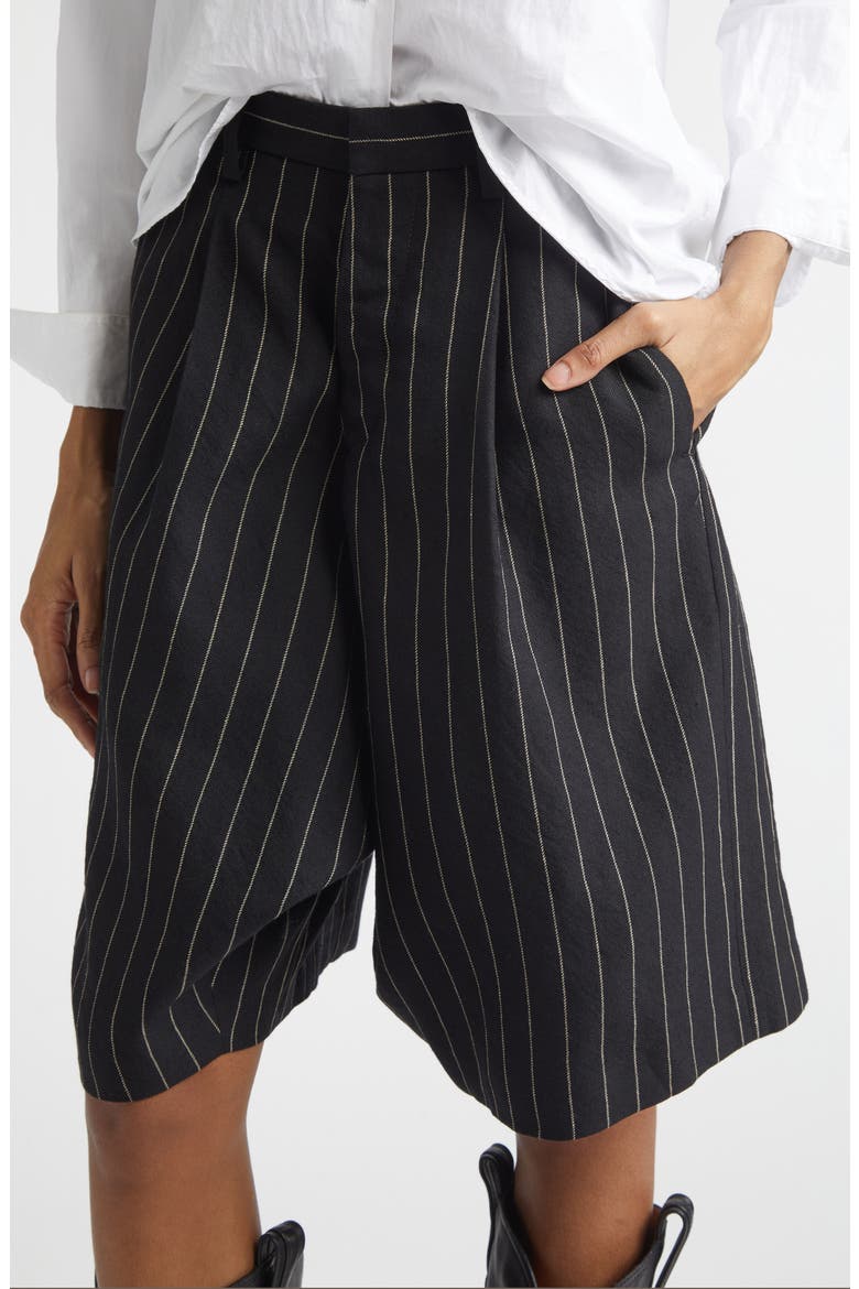 Jumbo Pinstripe Wool & Linen Shorts, Alternate, color, BLACK WHITE PINSTRIPE