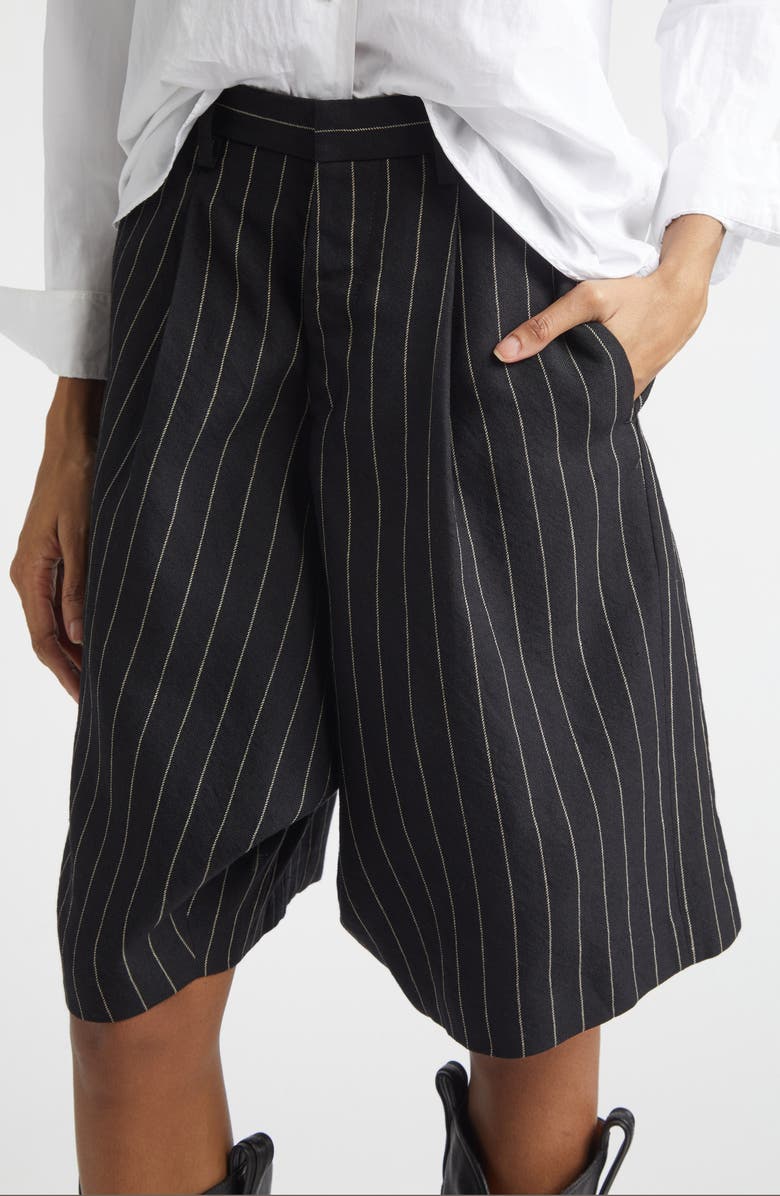 R13 Jumbo Pinstripe Wool & Linen Shorts, Alternate, color, Black White Pinstripe