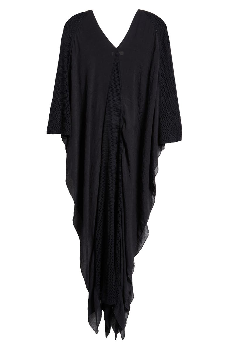 Elan Open Stitch Detail Cover-Up Caftan Dress, Alternate, color, Black