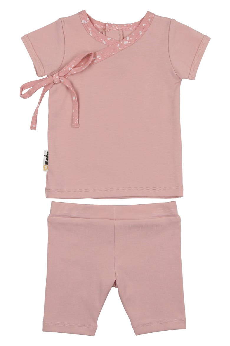 Speckle Trim Stretch Cotton Wrap Shirt & Shorts Set, Main, color, MAUVE