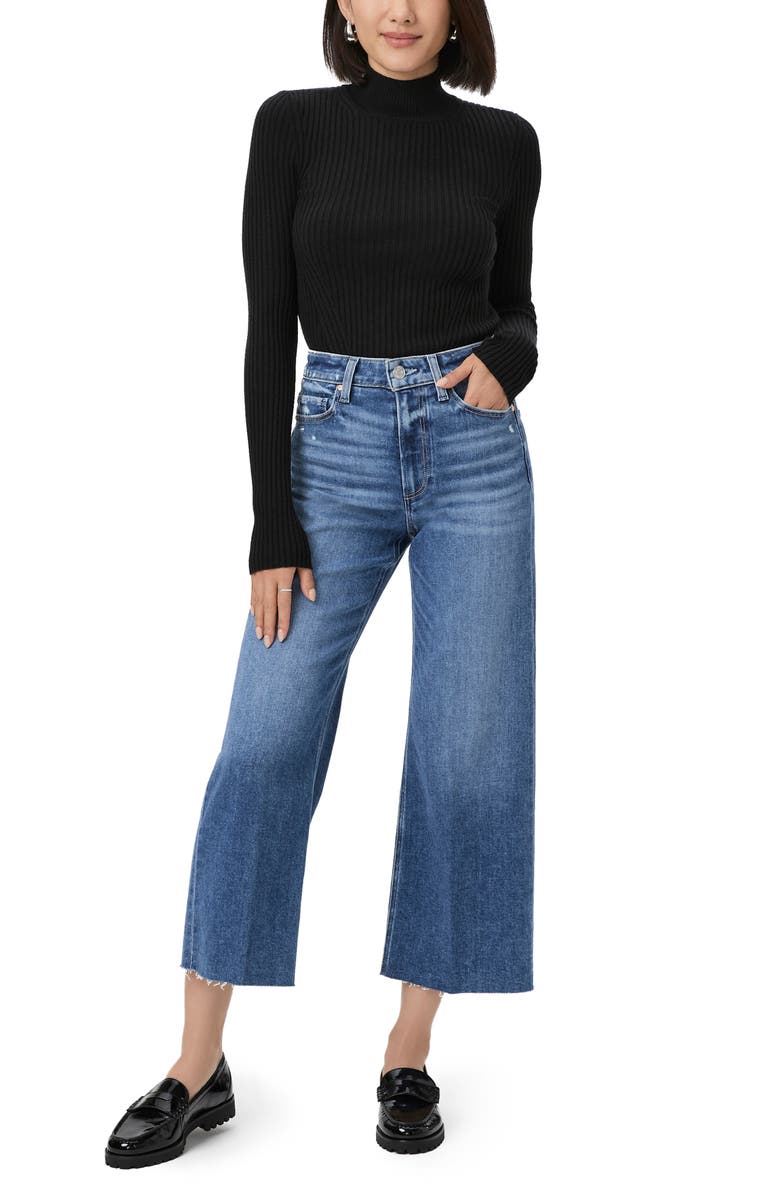 PAIGE Anessa Raw Hem High Waist Ankle Wide Leg Jeans, Alternate, color, Rock Show Distressed Blue