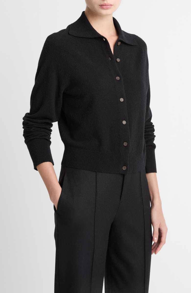 Vince Polo Wool Blend Cardigan, Alternate, color, Black