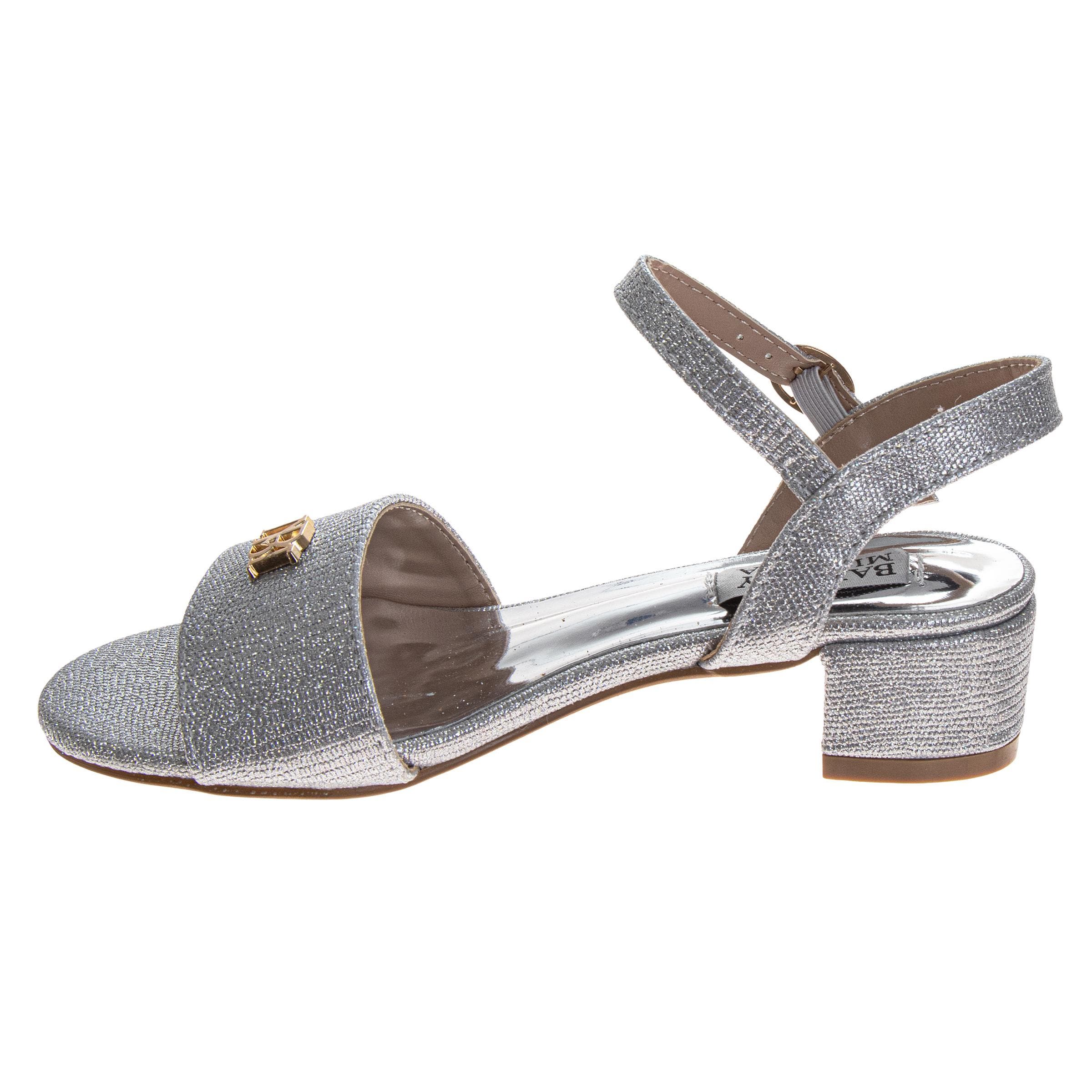 BADGLEY MISCHKA Dress Sandals for Girls Elegant Rhinestone Ankle Straps, Alternate, color, Silver