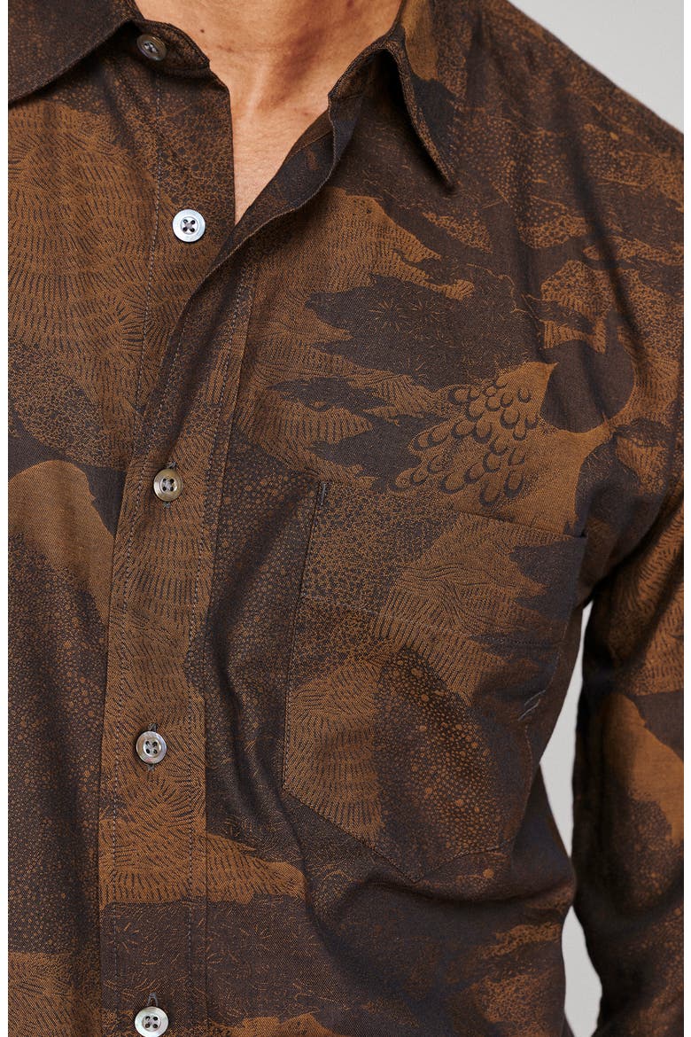 Cypress Archive Peacock Cotton Jacquard Button-Up Shirt, Alternate, color, BROWN MULTI