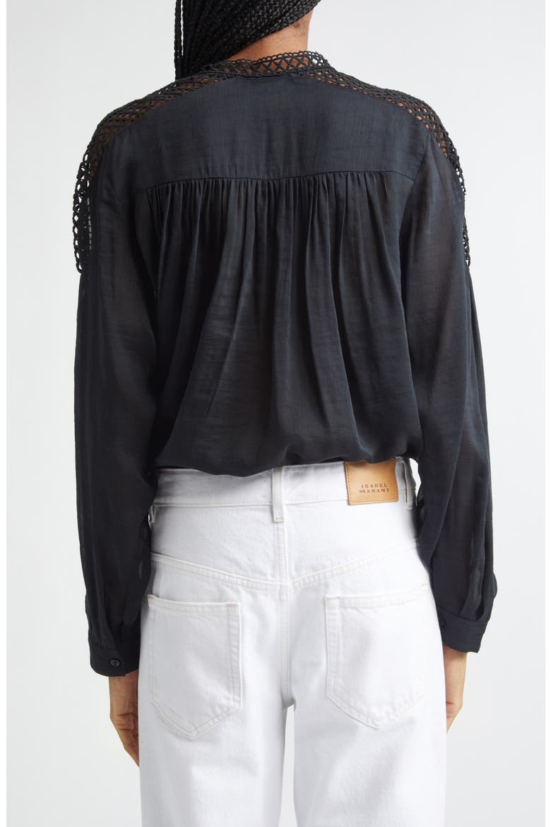 Polda Lace & Pintucked Long Sleeve Shirt, Alternate, color, BLACK