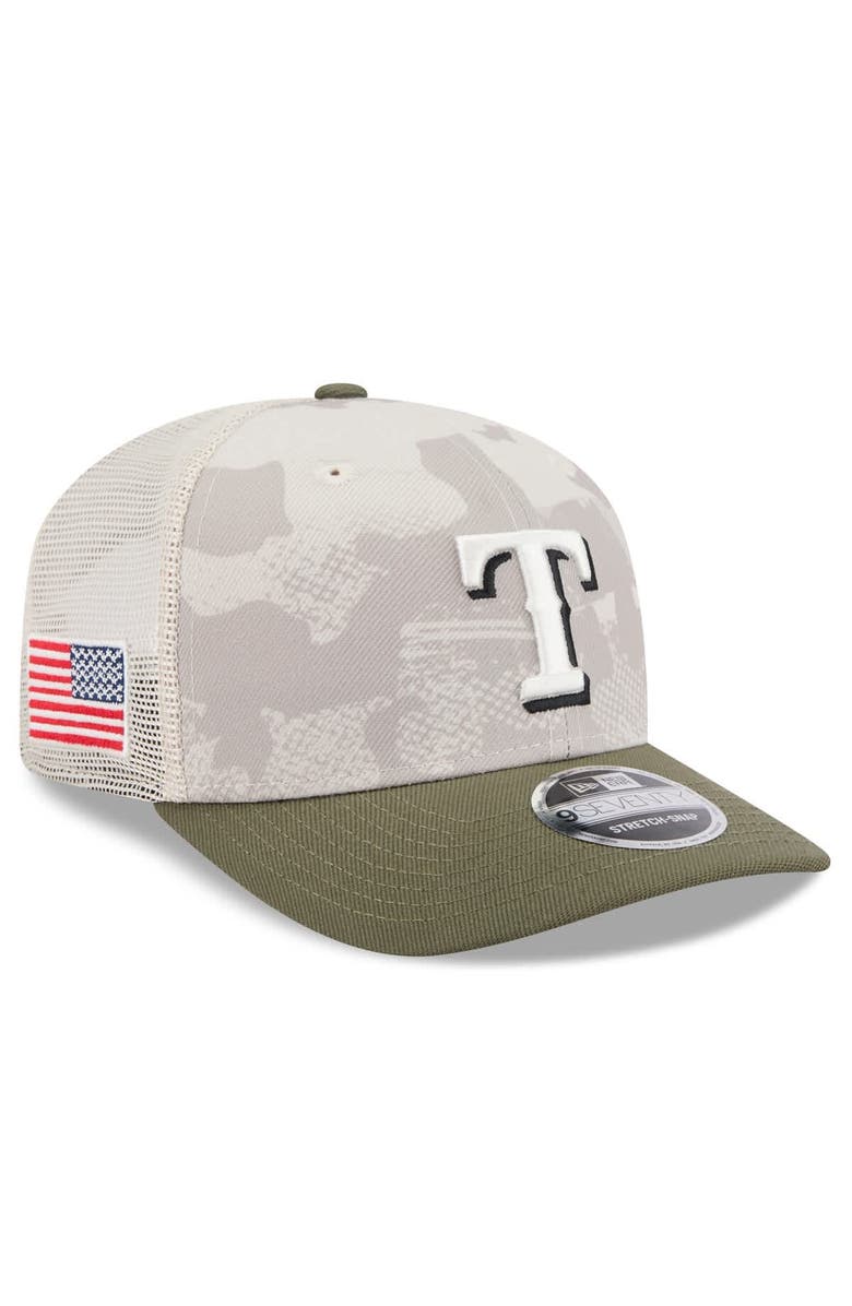 New Era Men's New Era Light Beige/Olive Texas Rangers 2025 Armed Forces Day 9SEVENTY Stretch-Snap Hat, Main, color, 