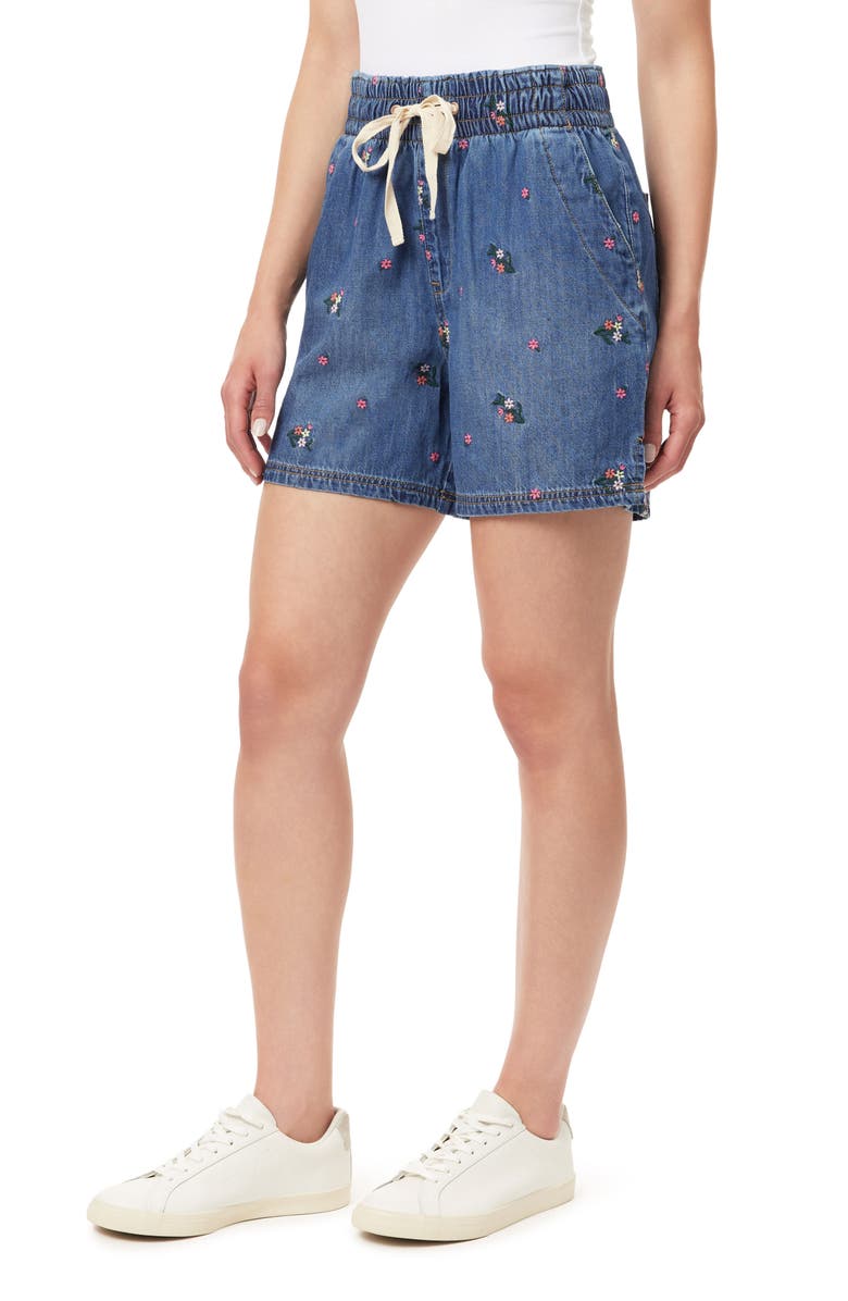 Kensie Embroidered Pull-On Denim Shorts, Alternate, color, Pippa Blossom