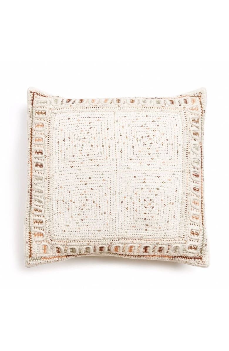 Studio Variously Maze Brown Handwoven Hand Embroidered Organic Cotton Pillow, Main, color, Coral/Brown